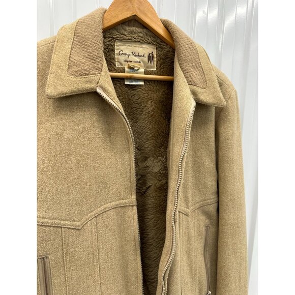 Vintage 80s George Richards Wool Jacket, Tan Zip-Up Coat Size Large - Picture 3 of 6